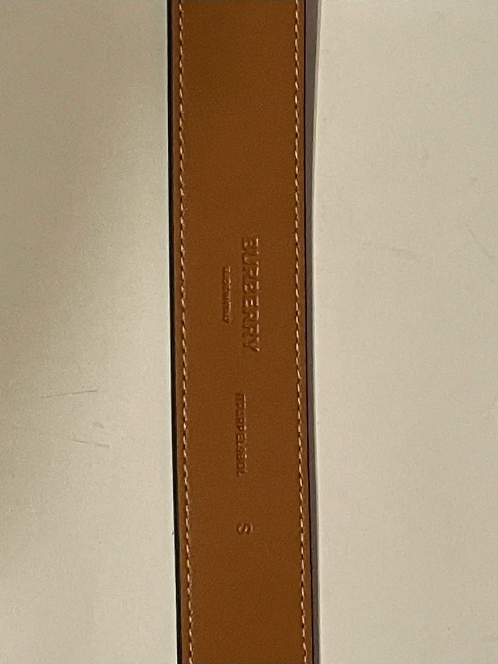 New authentic Burberry Beige Check TB Buckle Belt with Tan Leather